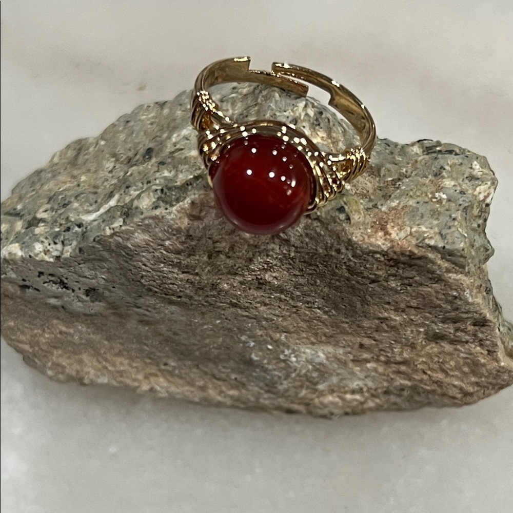 Carnelian Agate Stone Gold Wrap Ring